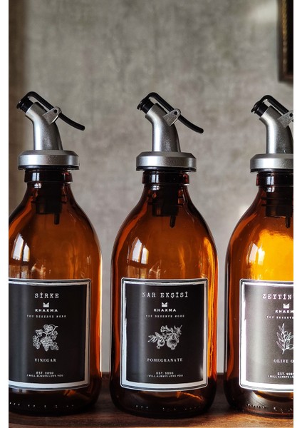 3'lü Ahşap Stantlı Amber Şişe Seti, 300ML, Yağ, Nar Ekşisi, Sirke, Zeytinyağı fiyatları