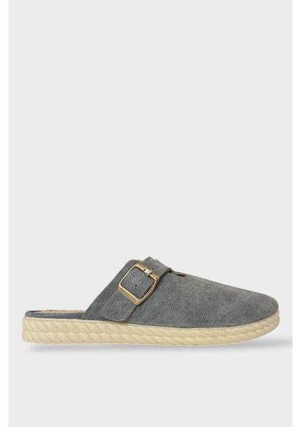 Kemerli Tokalı Nubuk Kadın Ev Terliği Gri