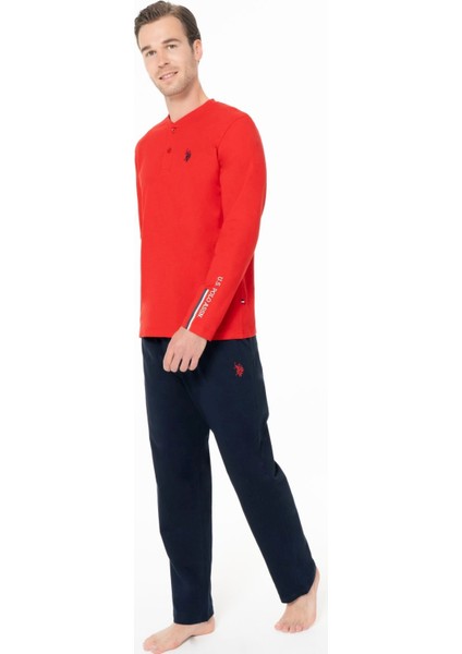 18959B Erkek Kırmızı Yuvarlak Yaka Patlı Uzun Kollu Pijama Takımı fiyatları