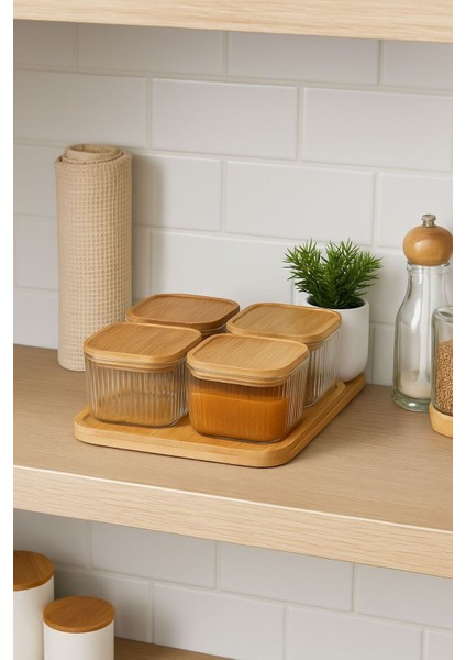 Bambu Kapaklı Cam 4'lü Kahvaltılık Seti, Şık Sunum ve Saklama Kolaylığı Sağlar fiyatları
