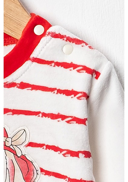 Baby Kız Bebek 3-6-9 Ay Tavşan Baskılı Kadife Kumaş Kendi Kumaşından Manşetli 2'li Alt-Üst Takım fırsatları