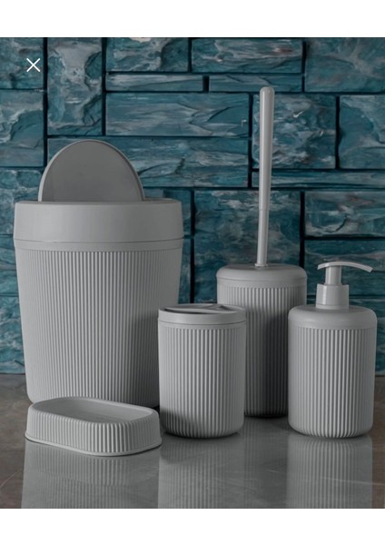 5'li Banyo Seti 7 Lt Çöp Kovası Tuvalet Fırçası Lavabo Takımı Sab