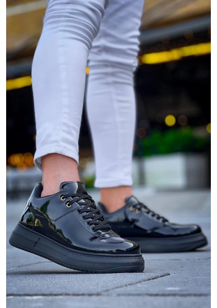 ZRN-X20 Premium Yüksek Taban Siyah Rugan Günlük Erkek Sneaker