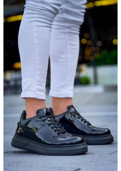 ZRN-X20 Premium Yüksek Taban Siyah Rugan Günlük Erkek Sneaker modelleri