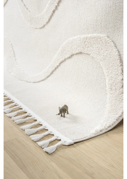 Krem Modern Dokuma Halı Püsküllü Yolluk Antre Oturma Odası Salon Mutfak Çocuk Odası Halısı modelleri