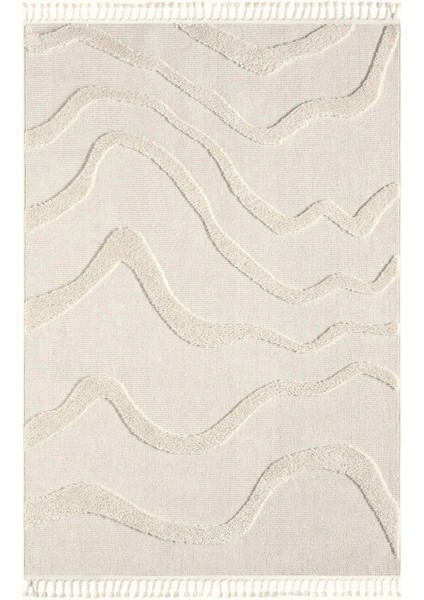 Krem Modern Dokuma Halı Püsküllü Yolluk Antre Oturma Odası Salon Mutfak Çocuk Odası Halısı