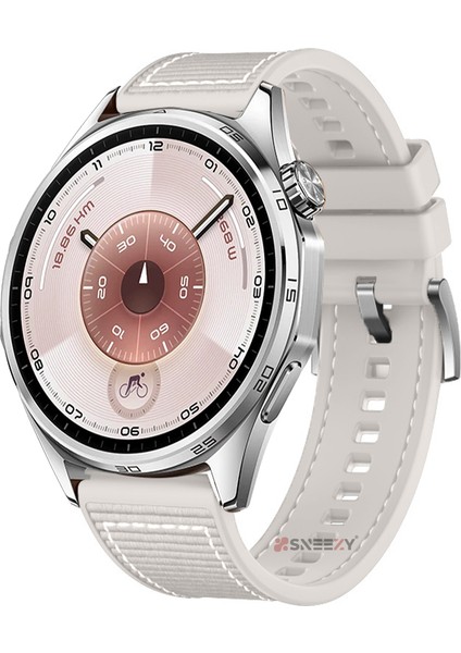 Huawei Watch Gt6 46MM Ile Uyumlu Metal Tokalı Dikiş Desenli Dokuma Silikon Kordon