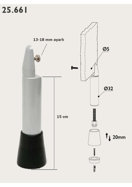Tempo Islak Hacim Kabin Ayak 15 cm Alüminyum 13-18 mm fiyatları