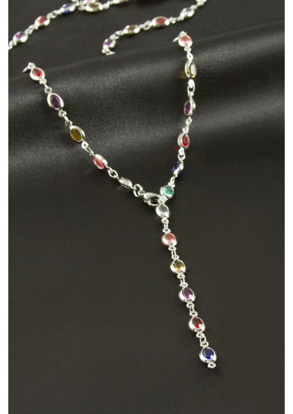 Oval Zirkon Taşlı Çelik Y Kolye modelleri