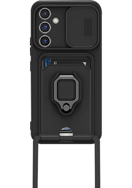 Samsung Galaxy A15 4g Kılıf Zuma Kartvizitli Yüzüklü Silikon - Siyah