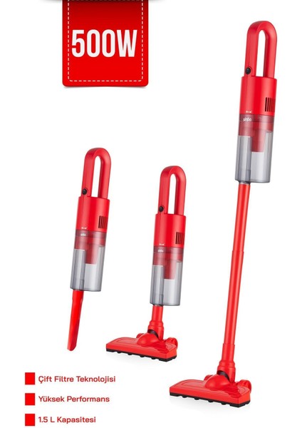 500W Kırmızı Dikey Elektrikli Süpürge, Güçlü Emiş ve Kolay Kullanım fiyatları
