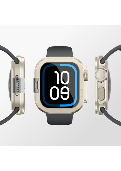 Watch 10 46MM Uyumlu Amazingthing Premium Armor Fit Fullguard Metal Kasa ve Ekran Koruyucu Gri