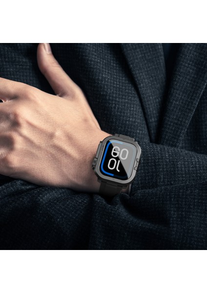 Watch 10 46MM Uyumlu Amazingthing Premium Armor Fit Fullguard Metal Kasa ve Ekran Koruyucu Siyah