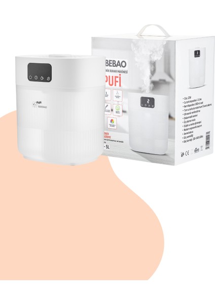 Pufi 5lt Ultrasonik 7 Renkli Buhar Makinesi Hava Oda Ortam Nemlendirici Dokunmatik Panel Aromatik yağ hazneli