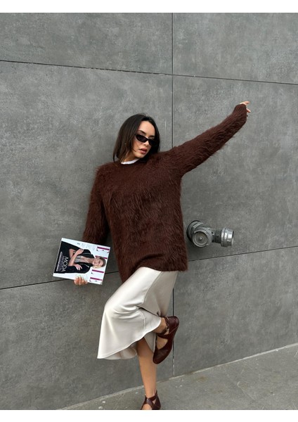 Kadın Kahve Bisiklet Yaka Peluş Kazak 90 modelleri