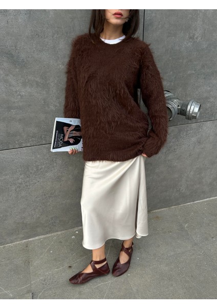 Kadın Kahve Bisiklet Yaka Peluş Kazak 90 fırsatları