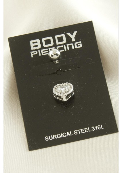 Kalp Zirkon Taşlı Çelik Piercing 1 Adet