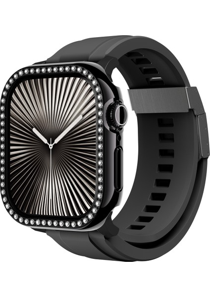 Watch 10 46MM Uyumlu Amazingthing Gleam Fit Fullguard Taşlı Sert Pc Kasa ve Ekran Koruyucu Siyah