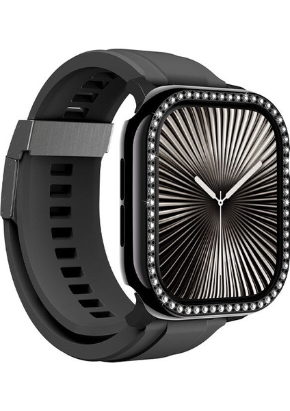 Watch 10 46MM Uyumlu Amazingthing Gleam Fit Fullguard Taşlı Sert Pc Kasa ve Ekran Koruyucu Siyah