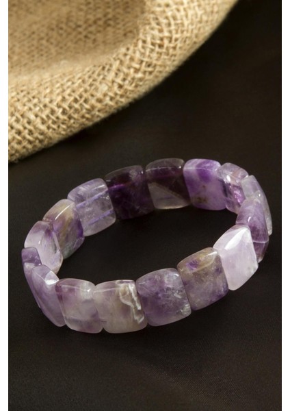 Kare Kesim Orjinal Ametist Doğaltaşlı Bileklik