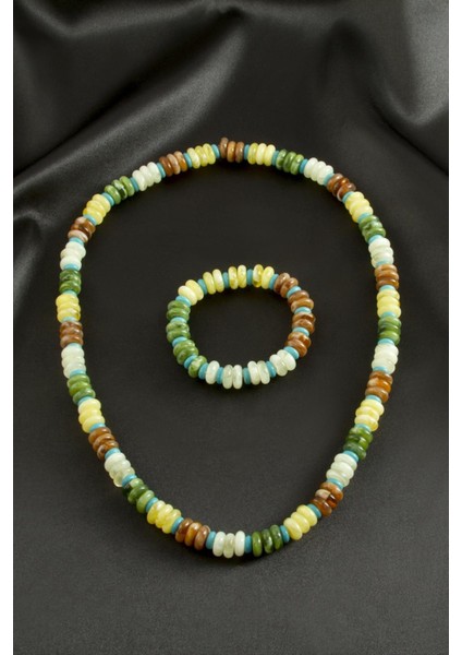 Akik Doğaltaşlı Set Kolye