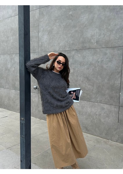 Kadın Antrasit Bisiklet Yaka Peluş Kazak 90 fiyatları