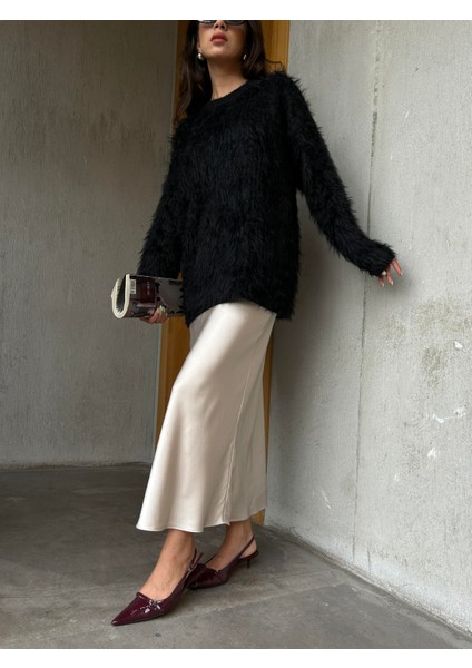 Kadın Siyah Bisiklet Yaka Peluş Kazak 90 indirimleri