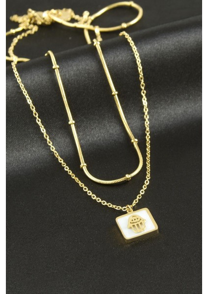 Ftm Ana Eli Sedef Lüks Çelik Ikili Kolye