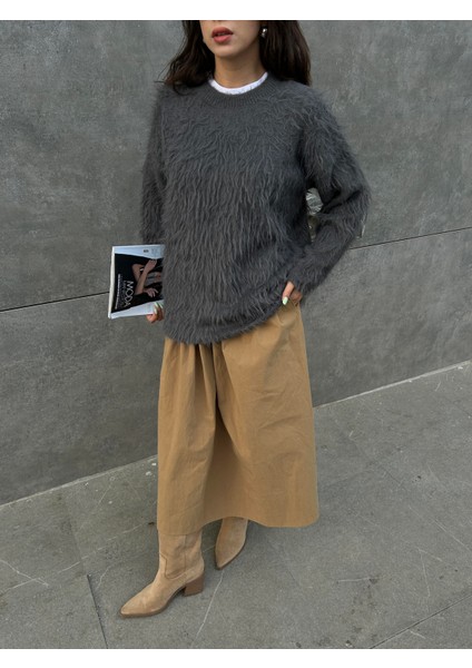 Kadın Antrasit Bisiklet Yaka Peluş Kazak 90 fırsatları