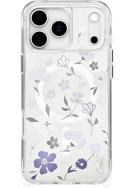iPhone 17 Pro Max Uyumlu Kılıf M-Safe Özellikli Şeffaf Arka Yüzey Çiçekli Coehl Amara Kapak Lila