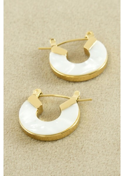 Yarım Halka Sedef Lüks Çelik Küpe