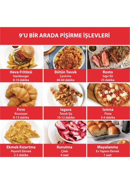 13 Litre 9 Programlı Yapışmaz ve Yıkanabilir Air Fryer Fırın, Siyah indirimleri