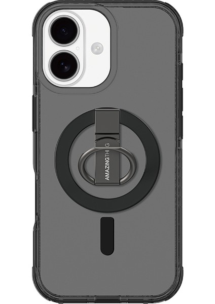 iPhone 17 Uyumlu Kılıf M-Safe Şarj Özellikli Yüzük Standlı Amazingthing Titan Pro Serisi Kapak Siyah
