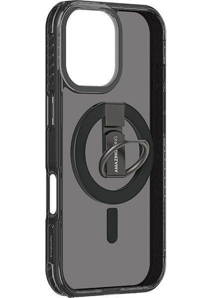 iPhone 17 Uyumlu Kılıf M-Safe Şarj Özellikli Yüzük Standlı Amazingthing Titan Pro Serisi Kapak Siyah modelleri