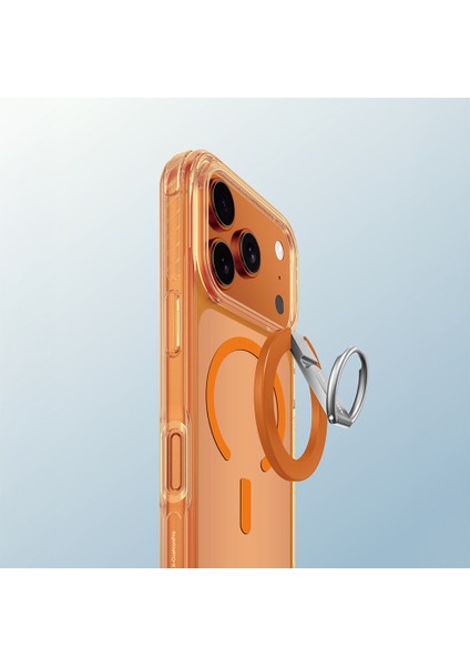 iPhone 17 Pro Kılıf M-Safe Şarj Özellikli Yüzük Standlı Amazingthing Titan Pro Serisi Kapak Turuncu