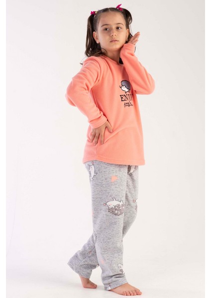 Kız Çocuk Yavruağzı Renk Uzun Kolllu Bisiklet Yaka Polar Pijama Takımı C2T4N0303 fiyatları