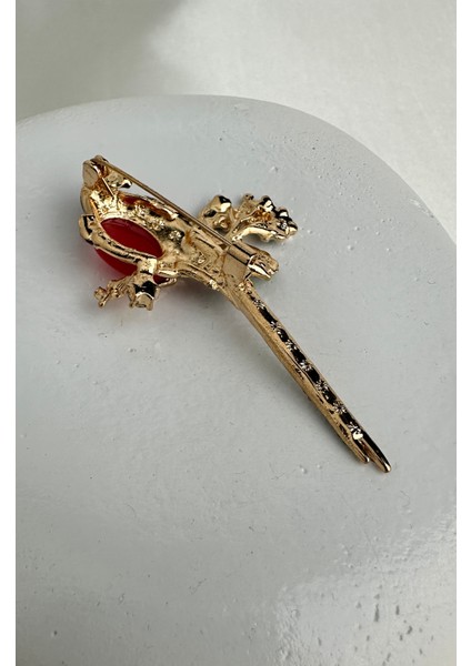 Altın Rengi Çiçek Detay Renkli Işıltılı Kuş Broş (6cm) fiyatları