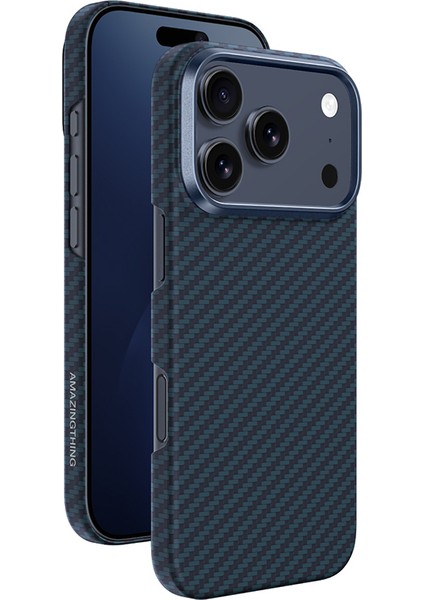 iPhone 17 Pro Max Kılıf M-Safe Uyumlu 1500D Aramid Fiber Amazingthing Titan Max Serisi Kapak Mavi