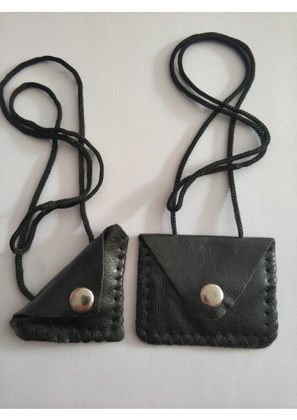 Iki'li Deri Kılıf Ipli Boyun Cevşeni, Kullanışlı ve Şık Gerçek Deri Siyah