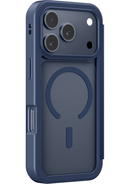 iPhone 17 Pro Max Uyumlu Pu Kartlıklı Kapaklı Amazingthing Glamour Foilo Serisi Kılıf Mavi