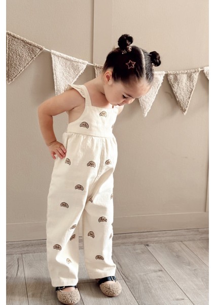 Kruvasan Nakışlı Kız Çocuk Tulum Bej indirimleri