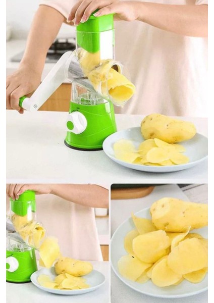 3 Başlıklı Çok Renkli Sebze ve Meyve Doğrayıcı, Patates Cipsi Yapma Makinesi