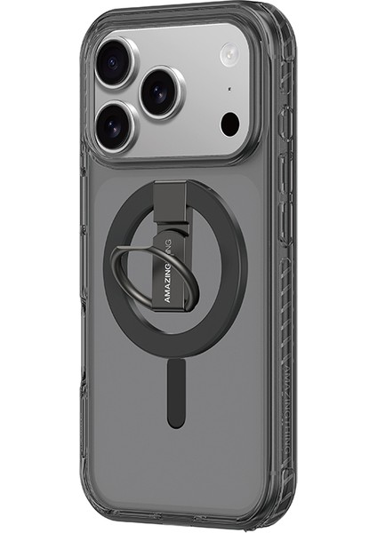 iPhone 17 Pro Kılıf M-Safe Şarj Özellikli Yüzük Standlı Amazingthing Titan Pro Serisi Kapak Siyah modelleri