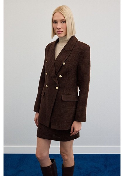 Düğme Detaylı Tüvit Ceket - Kahve modelleri
