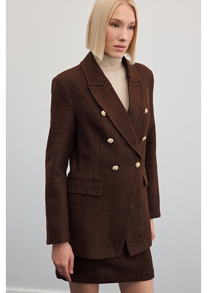 Düğme Detaylı Tüvit Ceket - Kahve fırsatları