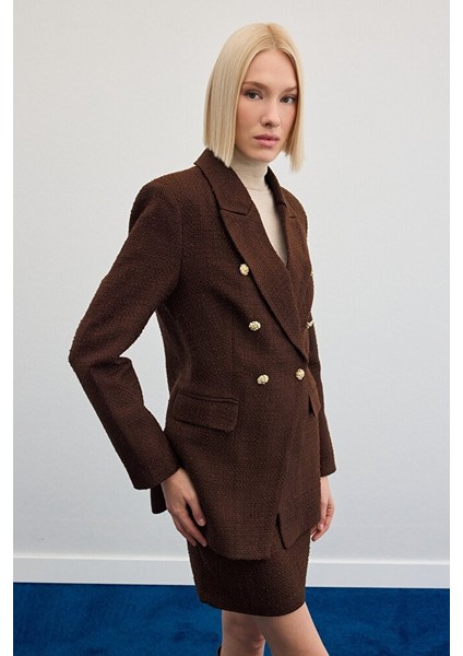 Düğme Detaylı Tüvit Ceket - Kahve indirimleri