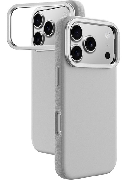 iPhone 17 Pro Max Kılıf M-Safe Şarj Özellikli Standlı Amazingthing Glamour Mag Serisi Pu Kapak Gri