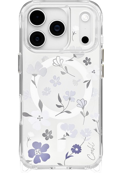 iPhone 17 Pro Uyumlu Kılıf M-Safe Şarj Özellikli Şeffaf Arka Yüzey Çiçekli Coehl Amara Kapak Lila
