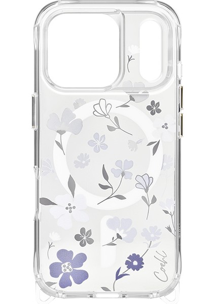 iPhone 17 Pro Uyumlu Kılıf M-Safe Şarj Özellikli Şeffaf Arka Yüzey Çiçekli Coehl Amara Kapak Lila fiyatları