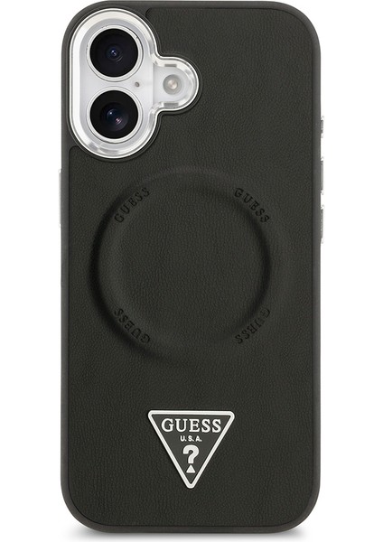 iPhone 17 Kılıf Guess Lisanslı M-Safeli Pu Deri Metal Kamera Çerçeveli Üçgen Logolu Siyah modelleri